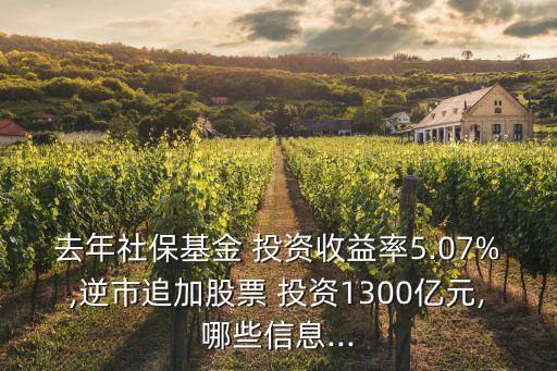 去年社?；?投資收益率5.07%,逆市追加股票 投資1300億元,哪些信息...