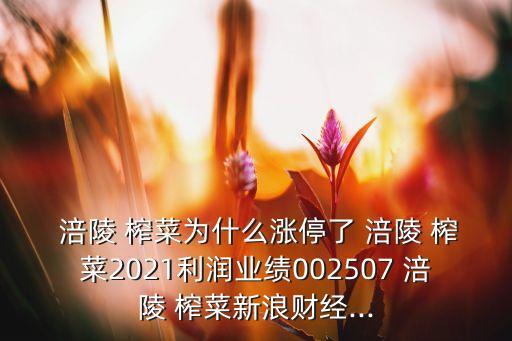  涪陵 榨菜為什么漲停了 涪陵 榨菜2021利潤(rùn)業(yè)績(jī)002507 涪陵 榨菜新浪財(cái)經(jīng)...