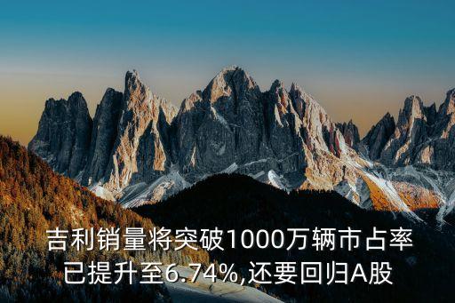  吉利銷量將突破1000萬(wàn)輛市占率已提升至6.74%,還要回歸A股