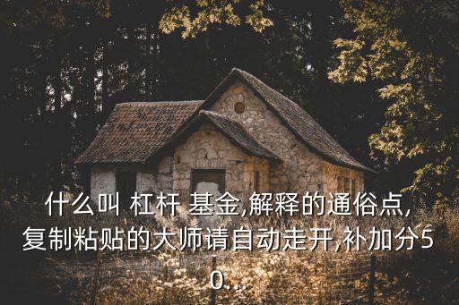 什么叫 杠桿 基金,解釋的通俗點(diǎn),復(fù)制粘貼的大師請(qǐng)自動(dòng)走開,補(bǔ)加分50...