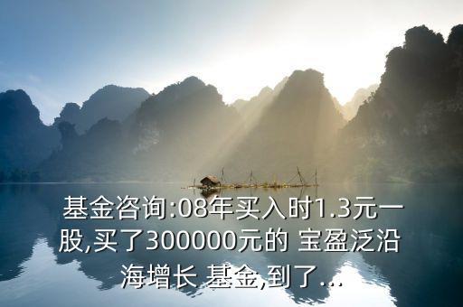  基金咨詢:08年買入時(shí)1.3元一股,買了300000元的 寶盈泛沿海增長(zhǎng) 基金,到了...