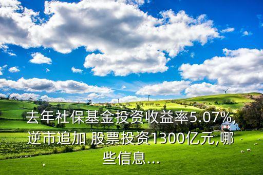 去年社?；鹜顿Y收益率5.07%,逆市追加 股票投資1300億元,哪些信息...