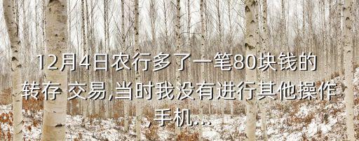 12月4日農(nóng)行多了一筆80塊錢的 轉(zhuǎn)存 交易,當時我沒有進行其他操作,手機...