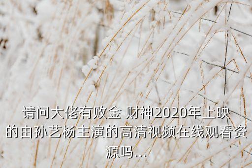 請(qǐng)問大佬有敗金 財(cái)神2020年上映的由孫藝楊主演的高清視頻在線觀看資源嗎...