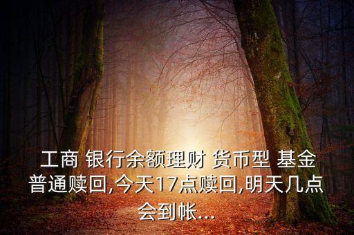  工商 銀行余額理財 貨幣型 基金普通贖回,今天17點贖回,明天幾點會到帳...