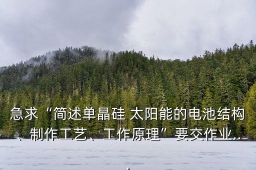 急求“簡述單晶硅 太陽能的電池結(jié)構(gòu)、制作工藝、工作原理”要交作業(yè)...