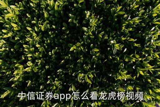  中信證券app怎么看龍虎榜視頻