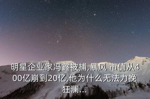 明星企業(yè)家馮鑫被捕,暴風 市值從400億崩到20億,他為什么無法力挽狂瀾...