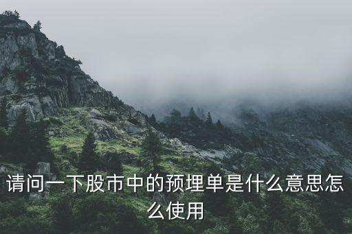 請問一下股市中的預(yù)埋單是什么意思怎么使用