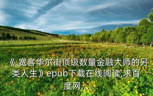 《 寬客華爾街頂級數量金融大師的另類人生》epub下載在線閱讀,求百度網...